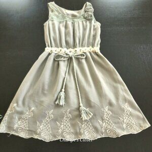 Soft Green Romantic Knee-length Sleeveless Embroidered Lace Tie Waist Dress Sz.M